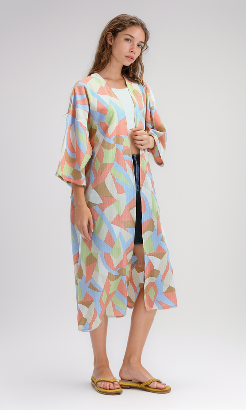 كارديجان منقوش متعدد الألوان مريح بأكمام 3/4