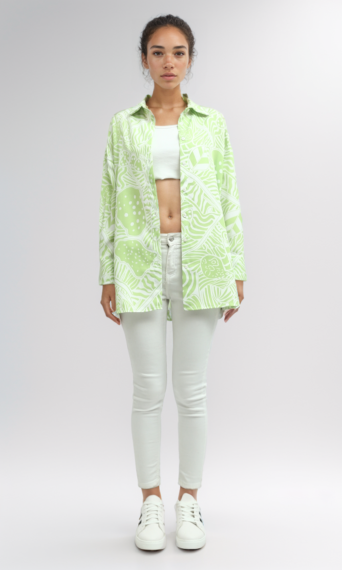 O193470 Summer Fashionable Long Sleeve Shirt - Light Green