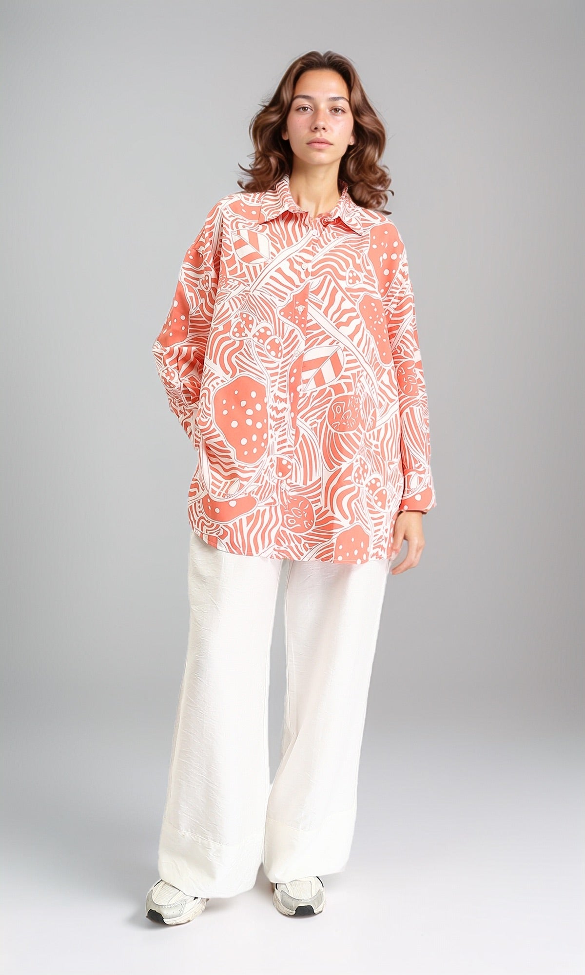 O193471 - Patterned Long Sleeves Casual Shirt - Salmon & White