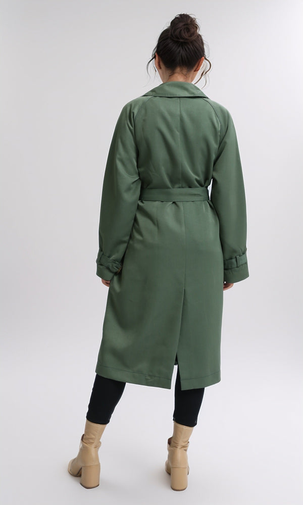 O194910 - Feminine Gabardine Trench Long Sleeves Coat - Dark Green