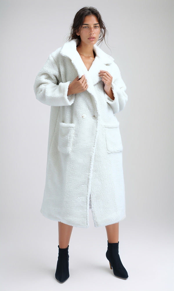 O194914 - Regular Fit Faux Fur Coat - Off-White