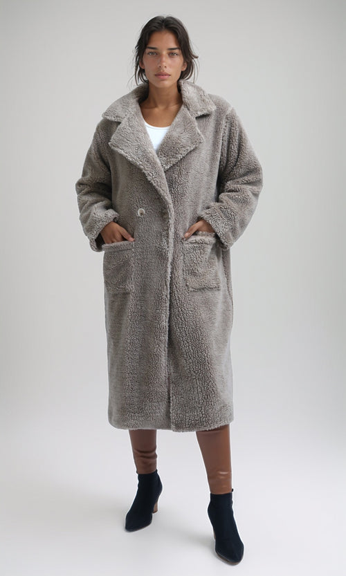 O194915 - Regular Fit Faux Fur Coat - Coffee
