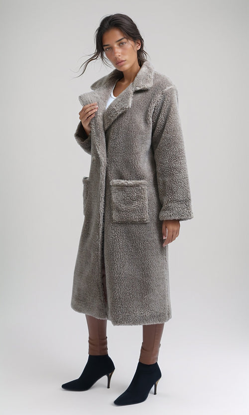 O194915 - Regular Fit Faux Fur Coat - Coffee