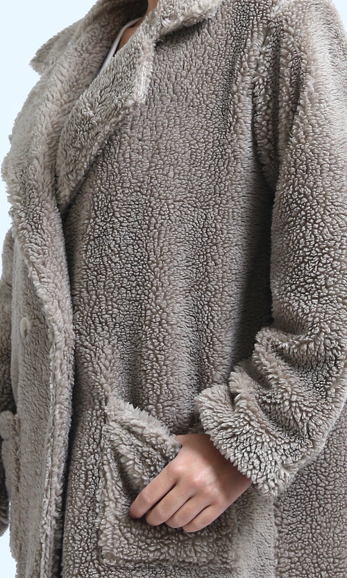 O194915 - Regular Fit Faux Fur Coat - Coffee