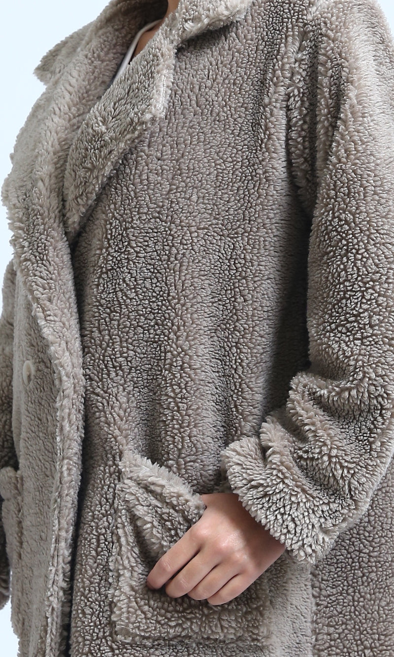 O194915 - Regular Fit Faux Fur Coat - Coffee