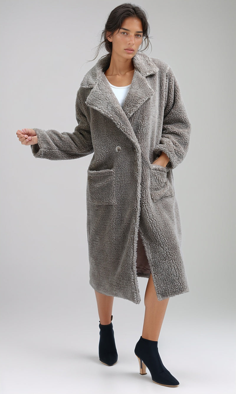 O194915 - Regular Fit Faux Fur Coat - Coffee