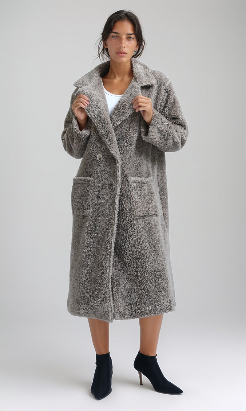 O194915 - Regular Fit Faux Fur Coat - Coffee