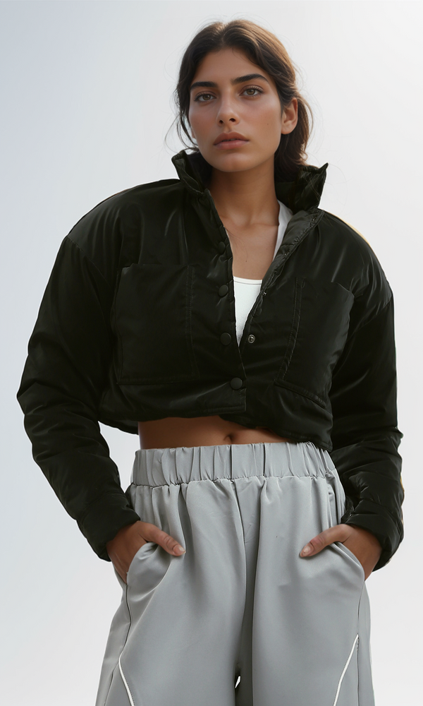 جاكيت شتوي طويل الأكمام مع جيبين أماميين مخفيين