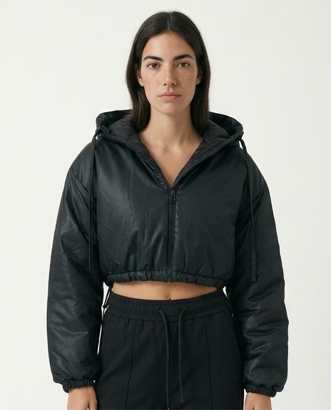 RAVIN | Women’s Hooded Cropped Puffer Jacket - Black - O194935