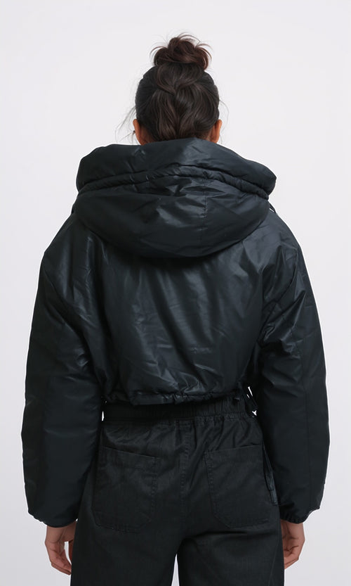 O194935 - Long Sleeves Cropped Bomber Jacket - Black