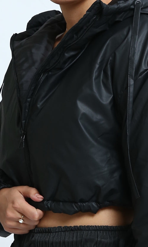 O194935 - Long Sleeves Cropped Bomber Jacket - Black