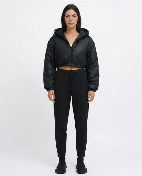 RAVIN | Women’s Hooded Cropped Puffer Jacket - Black - O194935