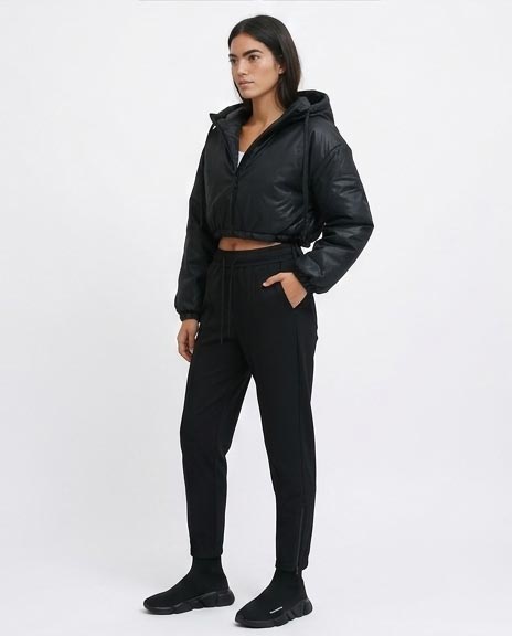 RAVIN | Women’s Hooded Cropped Puffer Jacket - Black - O194935
