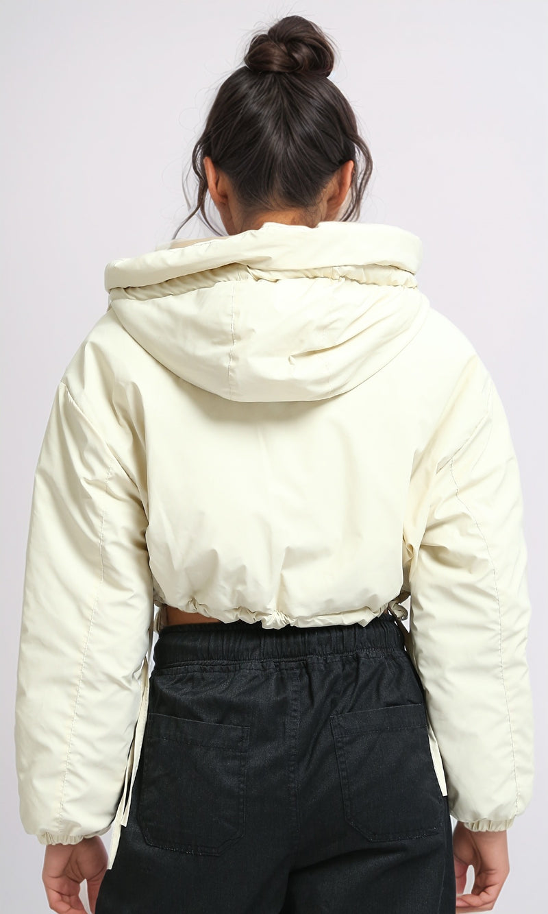 O194937 - Solid Short Winter Puffy Jacket - Beige