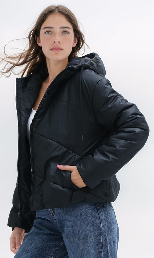 O194940 Black Bomber Jacket With Buttoned Pockets