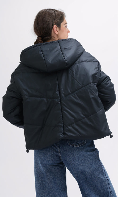 O194940 Black Bomber Jacket With Buttoned Pockets