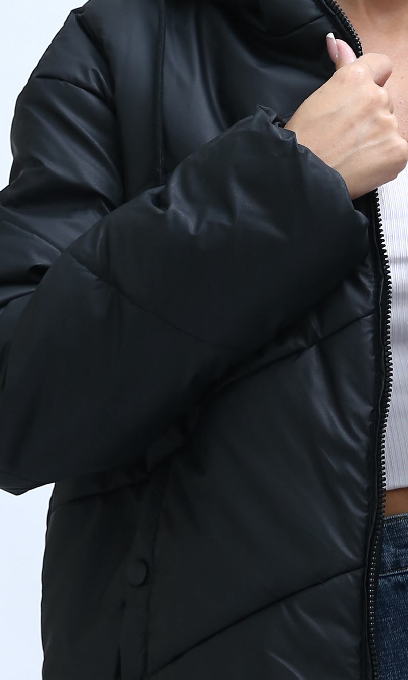 O194940 Black Bomber Jacket With Buttoned Pockets