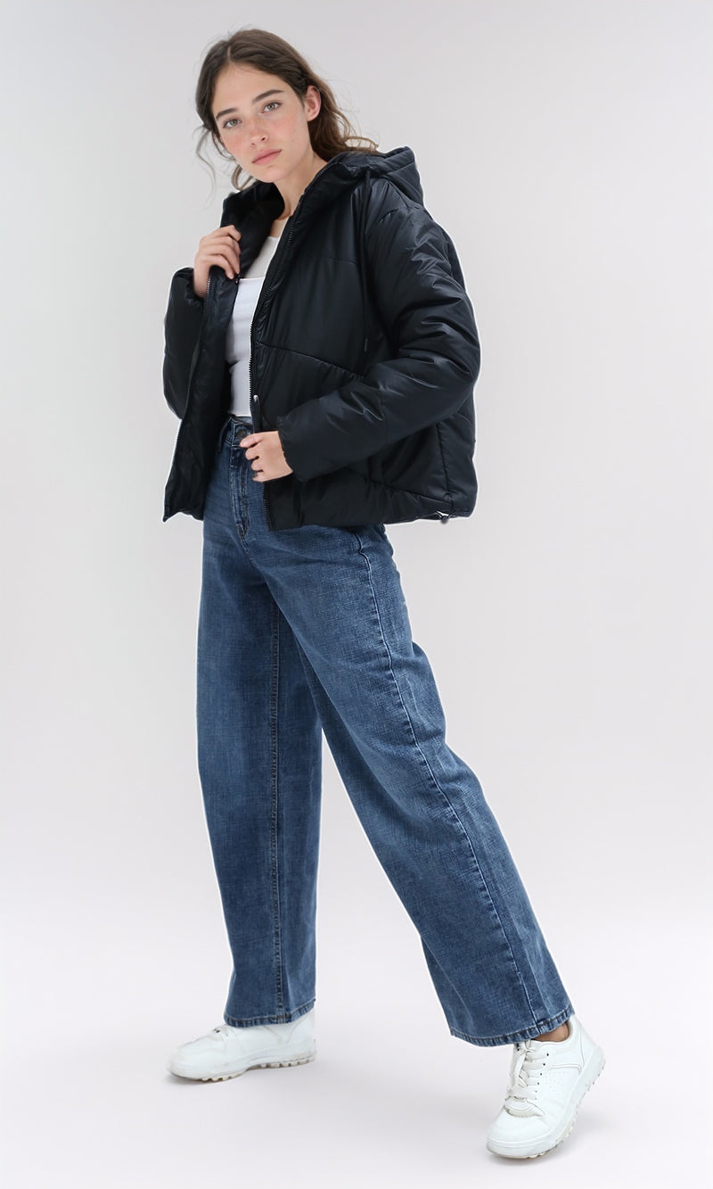 O194940 Black Bomber Jacket With Buttoned Pockets