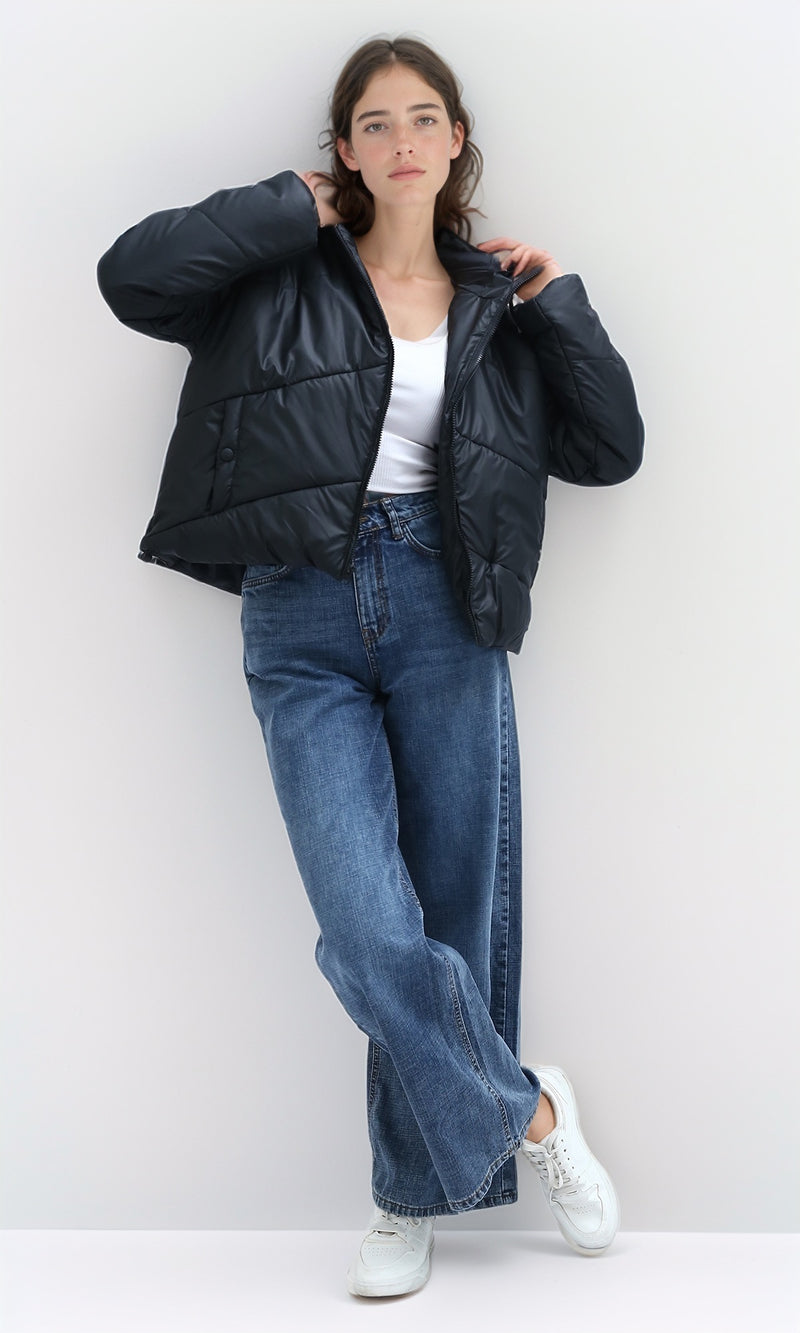 O194940 Black Bomber Jacket With Buttoned Pockets