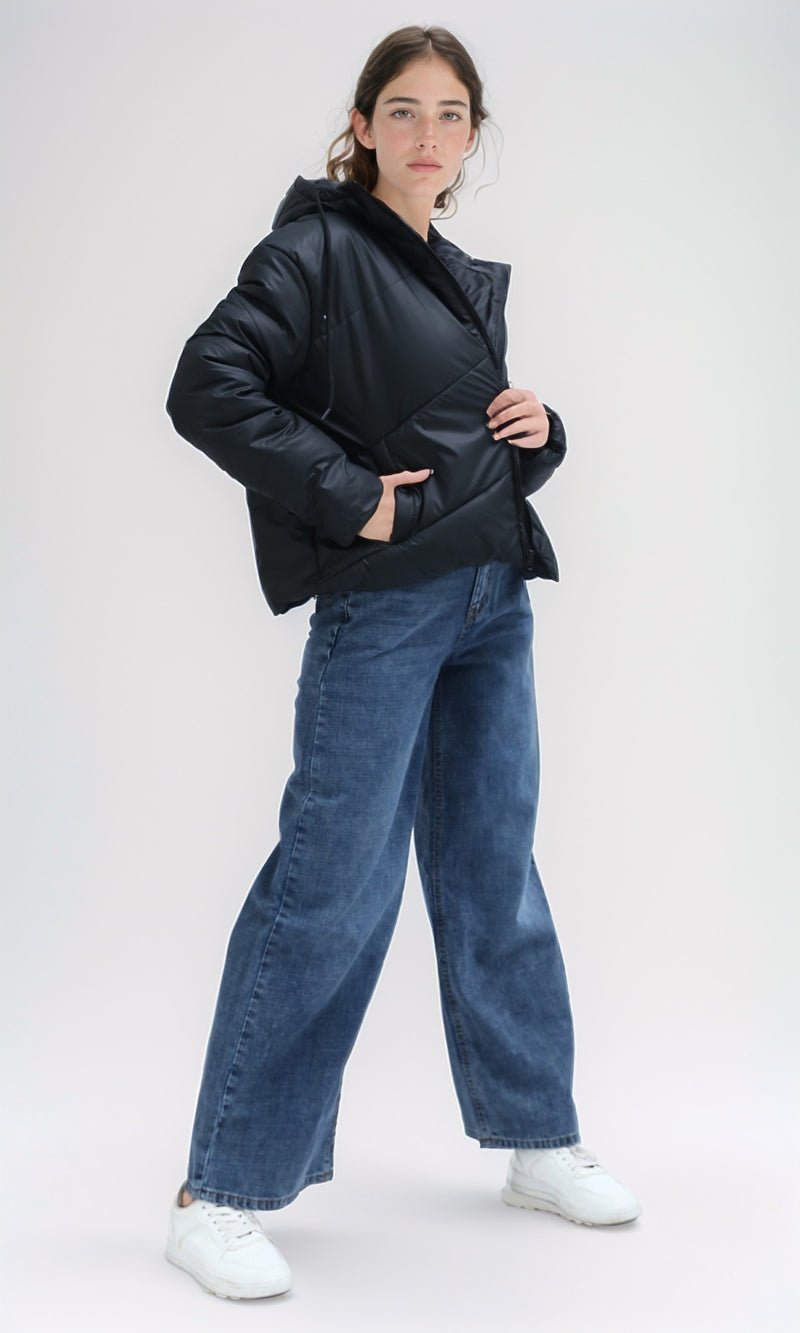 O194940 Black Bomber Jacket With Buttoned Pockets