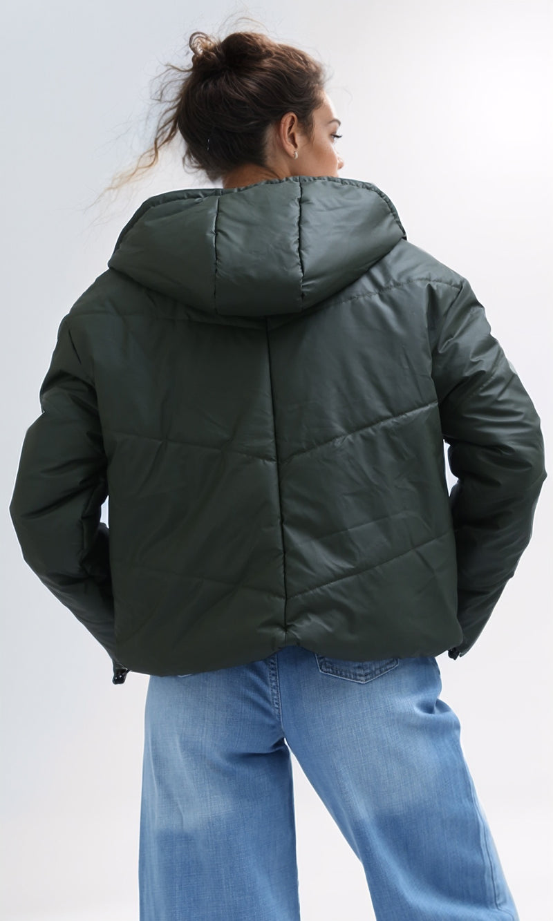 O194941 Waterproof Quilt Relaxed Bomber Jacket - Khaki