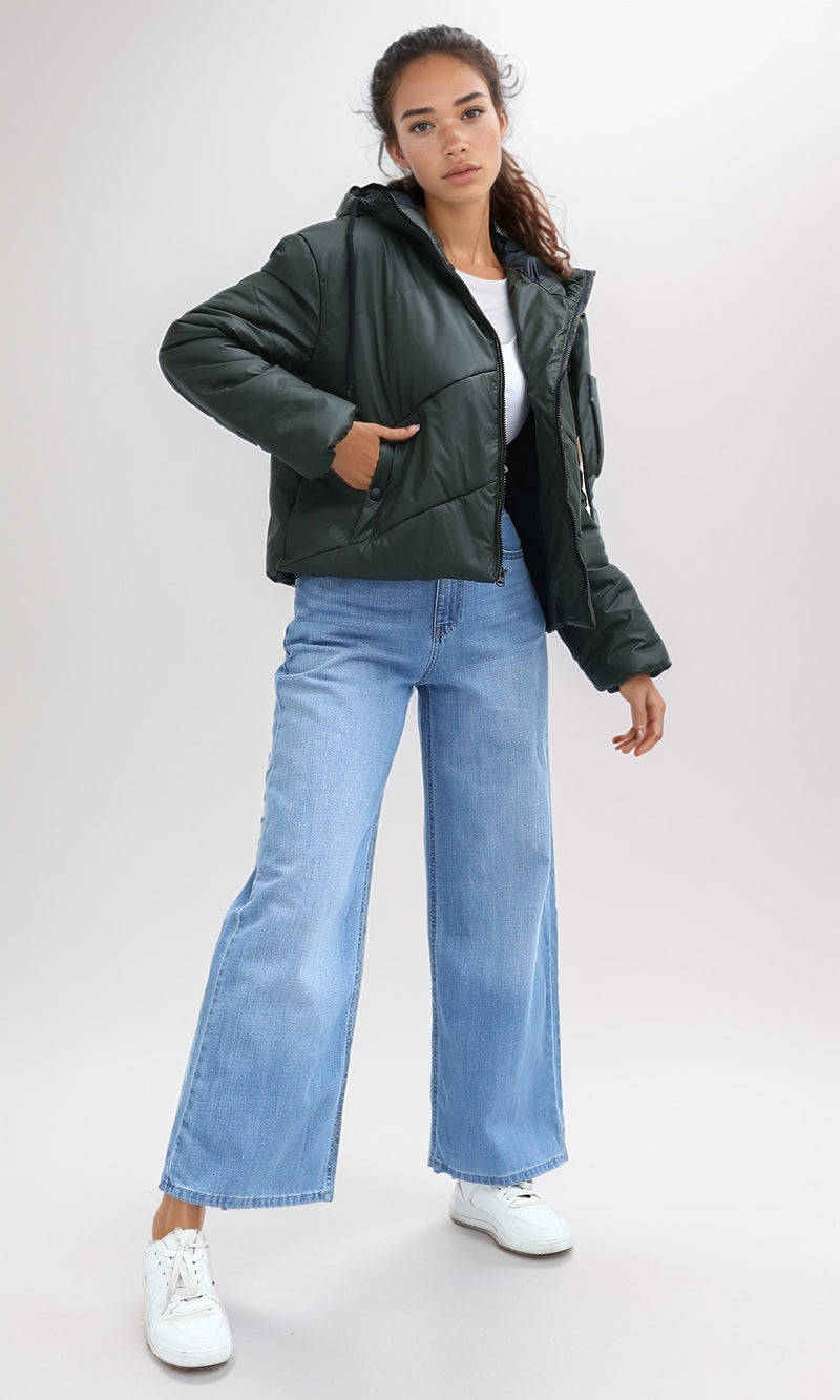 O194941 Waterproof Quilt Relaxed Bomber Jacket - Khaki