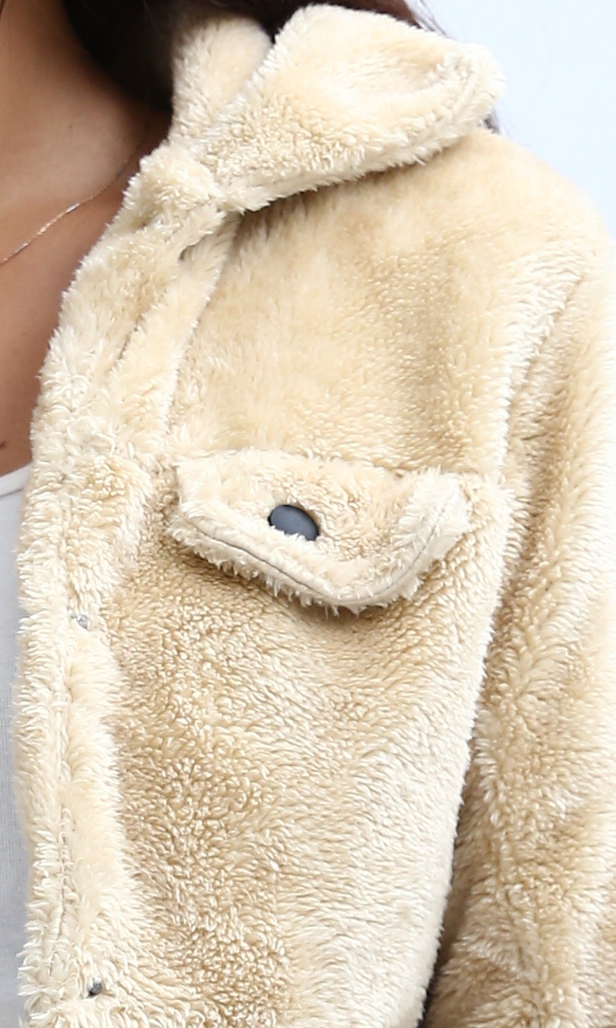 Cream Cropped Teddy Bear Faux Fur Jacket - O194943