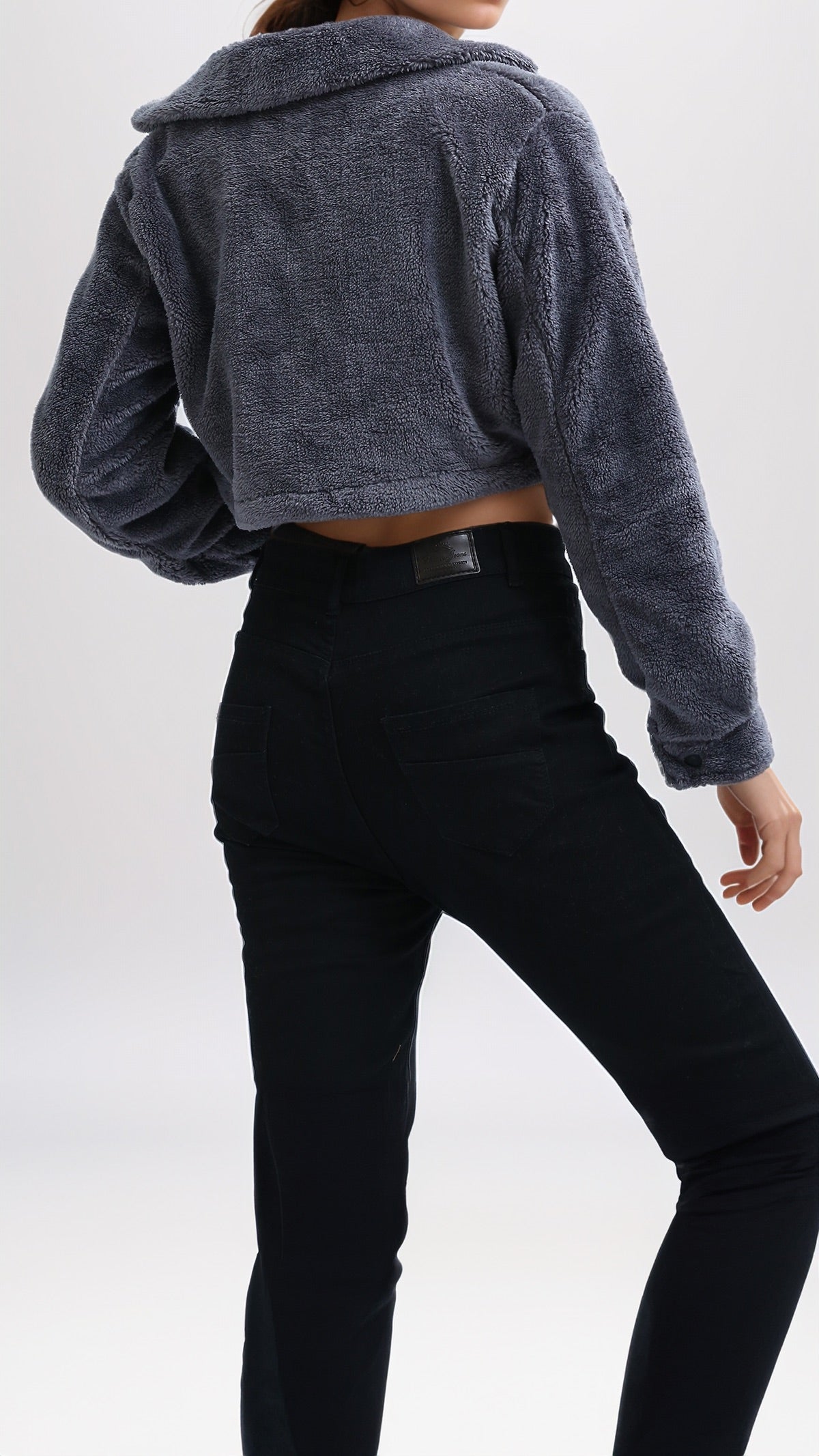 O194944 - Regular Fit Faux Fur Coat - Dark Grey
