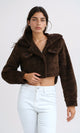 O194945 - Long Sleeves Faux Fur Brown Winter Jacket