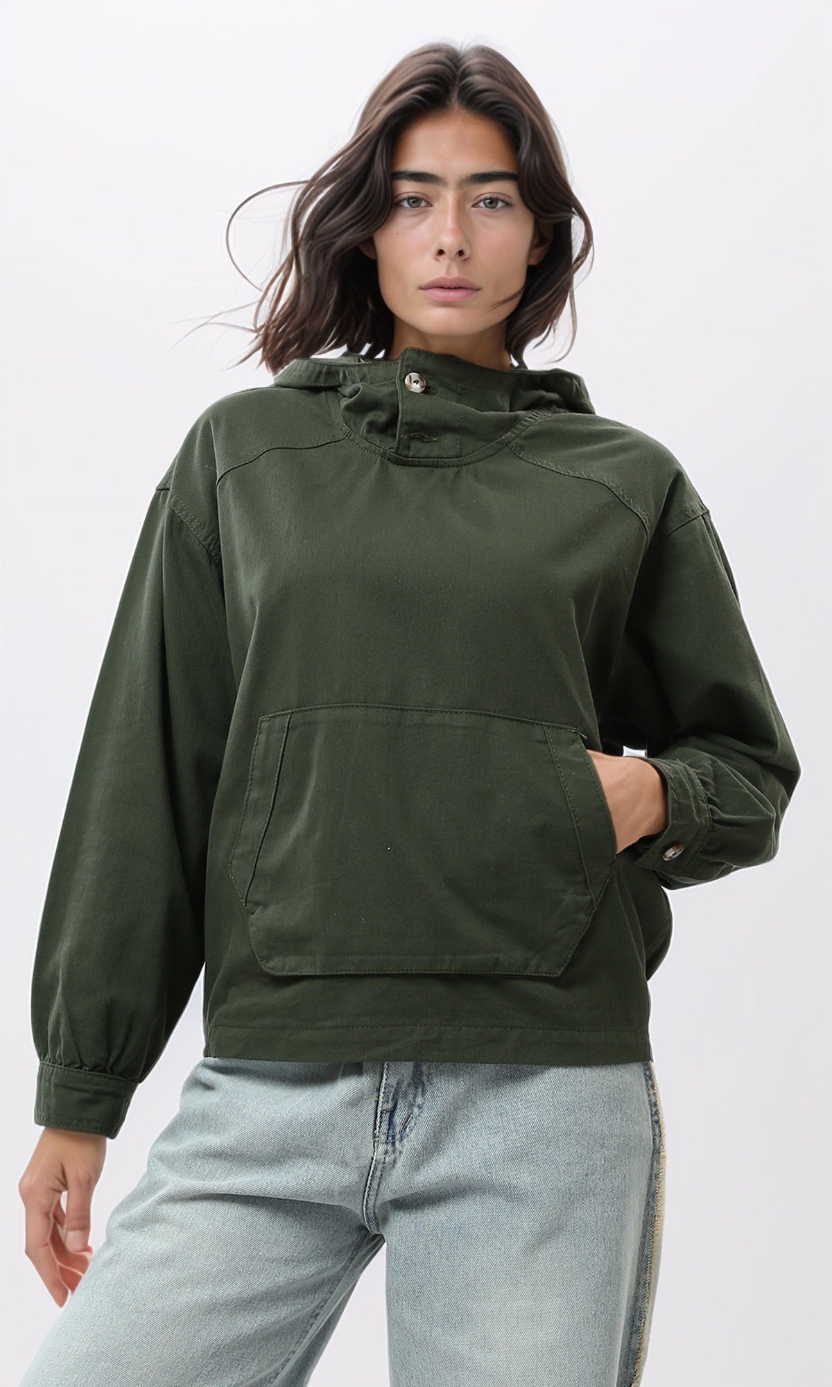 Utility Khaki Hooded Gabardine Jacket - O194948