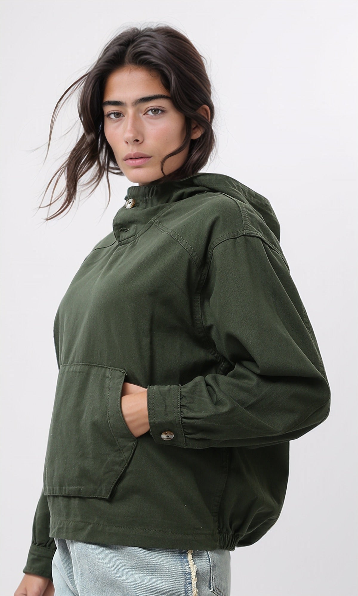 Utility Khaki Hooded Gabardine Jacket - O194948