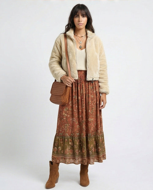 جاكيت فرو صناعي قصير قطيفة كريمي