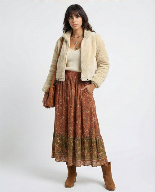 جاكيت فرو صناعي قصير قطيفة كريمي