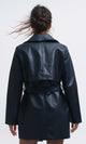 O194961 - Long Sleeves Leather Trench Jacket with Belt - Black