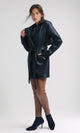 O194961 - Long Sleeves Leather Trench Jacket with Belt - Black