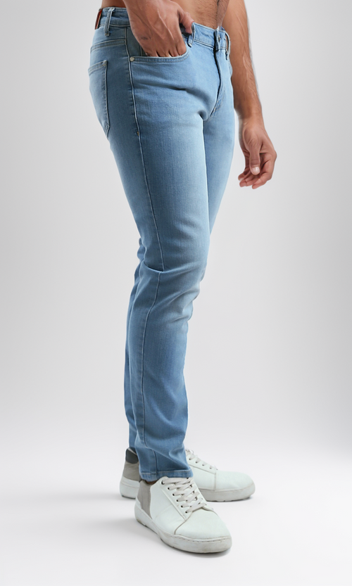 O194972 Light Blue Casual Jeans With Five Pockets