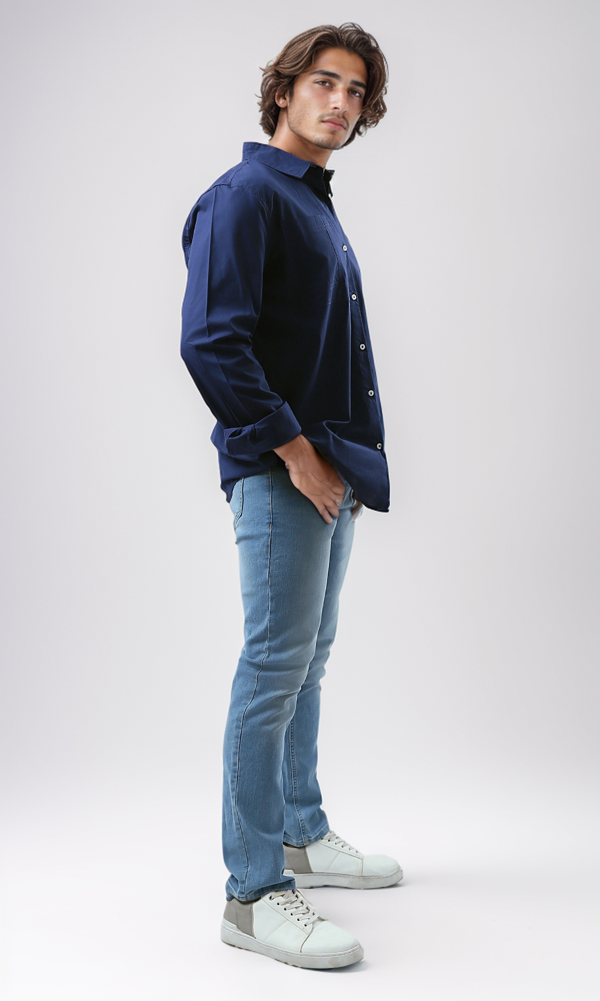 O194972 Light Blue Casual Jeans With Five Pockets