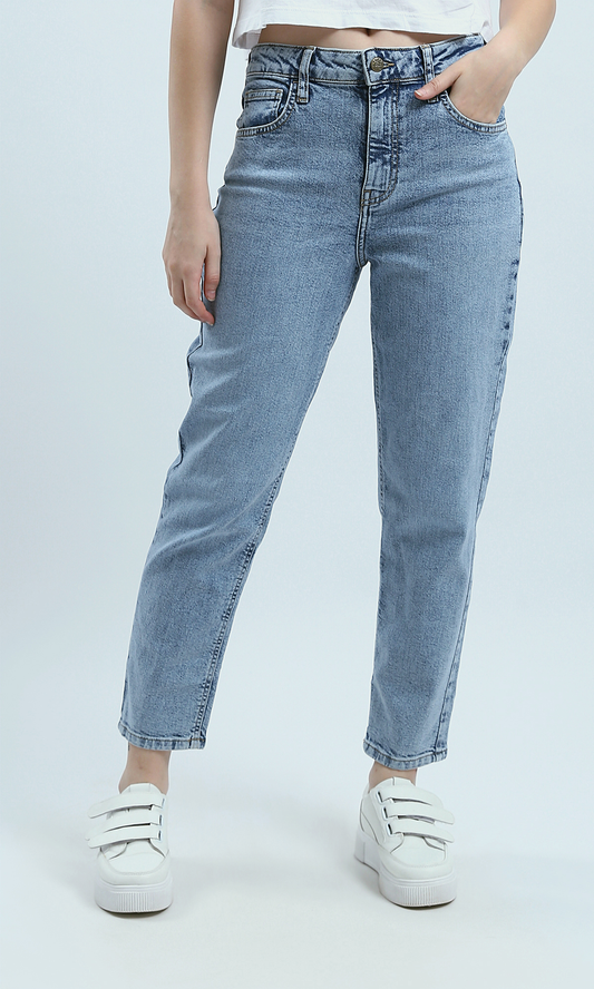 O194974 Solid Mom-Fit Standard Light Blue Jeans