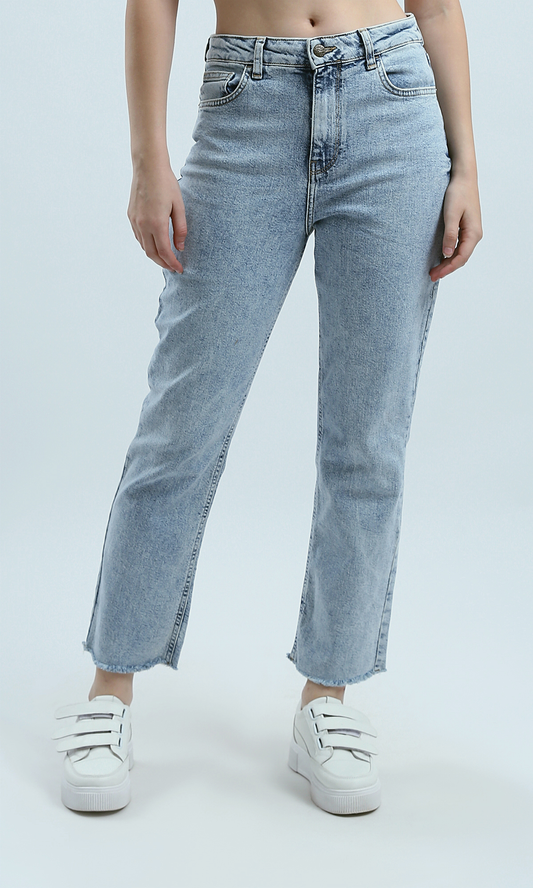 O194976 Bottoms Ripped Mom-Fit Standard Sky Blue Jeans