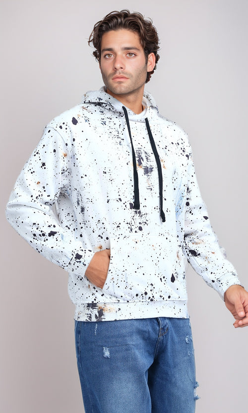O197307 - Long Sleeves Winter Patterned Hoodie - Black & White