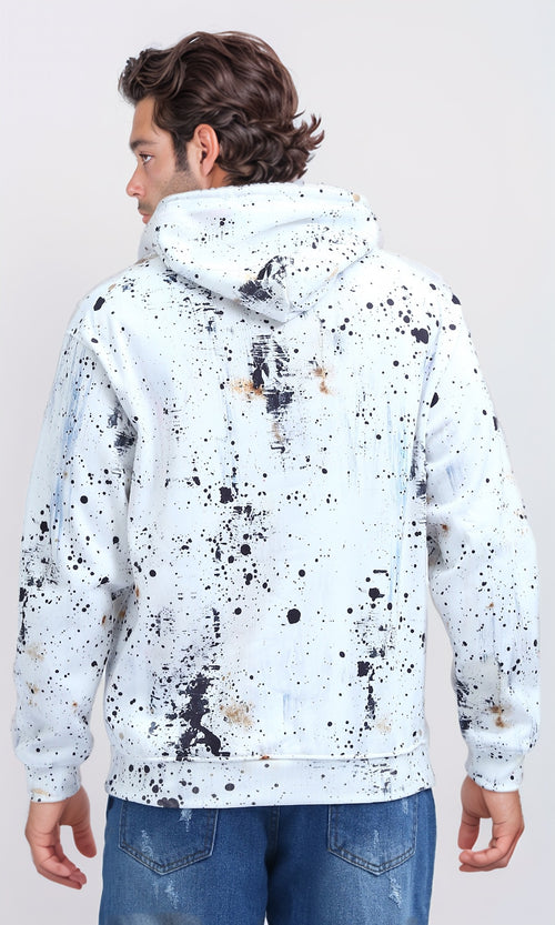 O197307 - Long Sleeves Winter Patterned Hoodie - Black & White