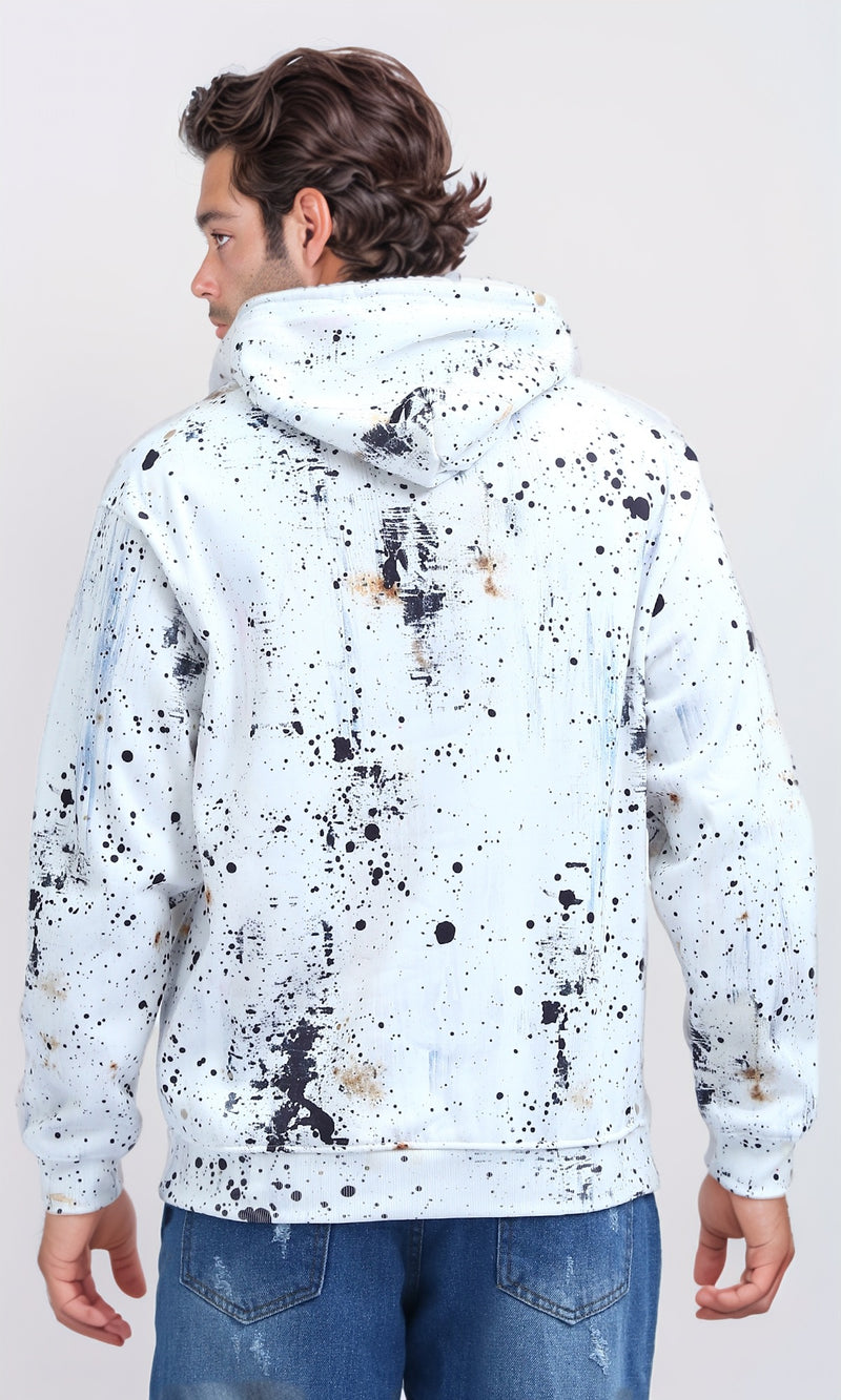 O197307 - Long Sleeves Winter Patterned Hoodie - Black & White