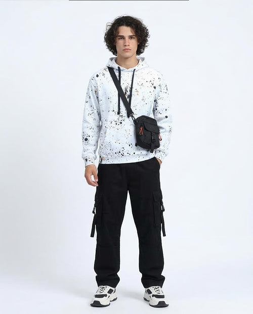 Ravin Men’s Paint-Splatter Distressed Graphic Hoodie – White & Earth Tones - O197307