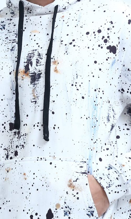 O197307 - Long Sleeves Winter Patterned Hoodie - Black & White