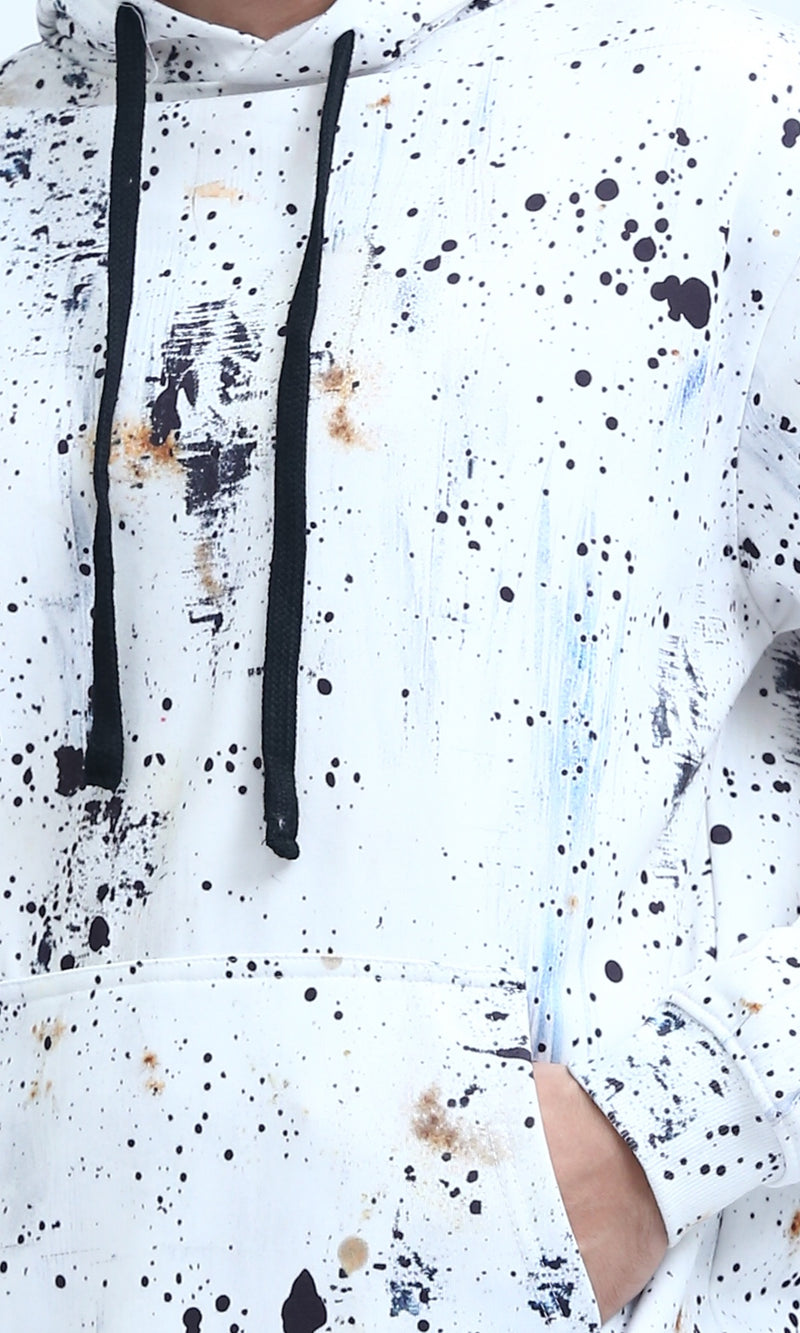 O197307 - Long Sleeves Winter Patterned Hoodie - Black & White