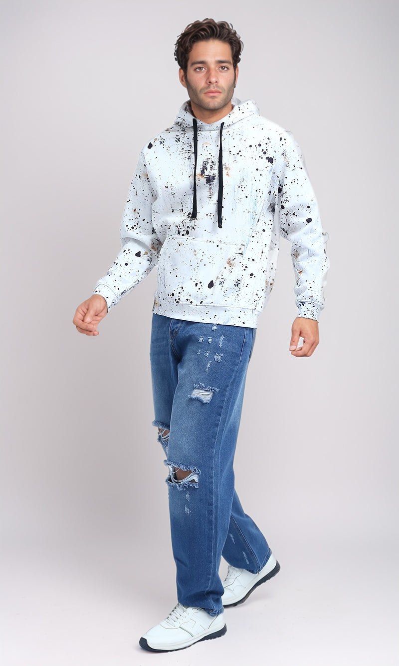 O197307 - Long Sleeves Winter Patterned Hoodie - Black & White