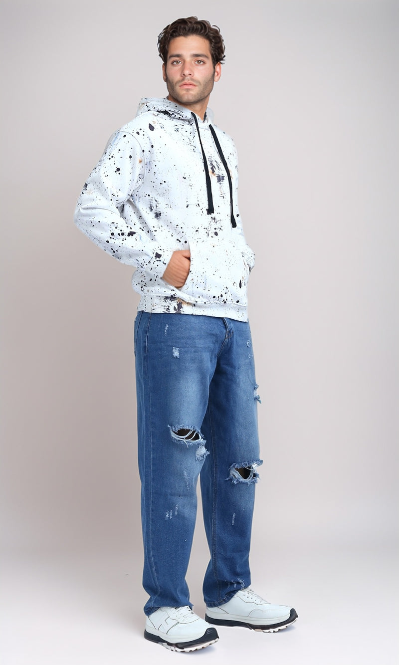 O197307 - Long Sleeves Winter Patterned Hoodie - Black & White