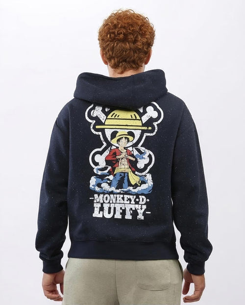Ravin x One Piece: Men's Speckled Navy Luffy Graphic Hoodie - O197314