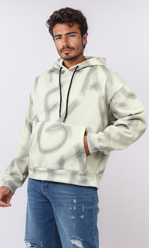 o197317 - Multipattern Fleece Hoodie with Long Sleeves - Beige & Black