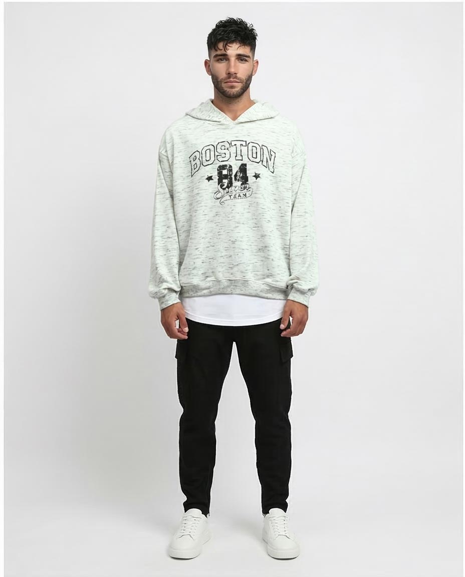 Ravin Men's "Boston 84" Slub Knit Oversized Hoodie - Oatmeal Heather - o197323